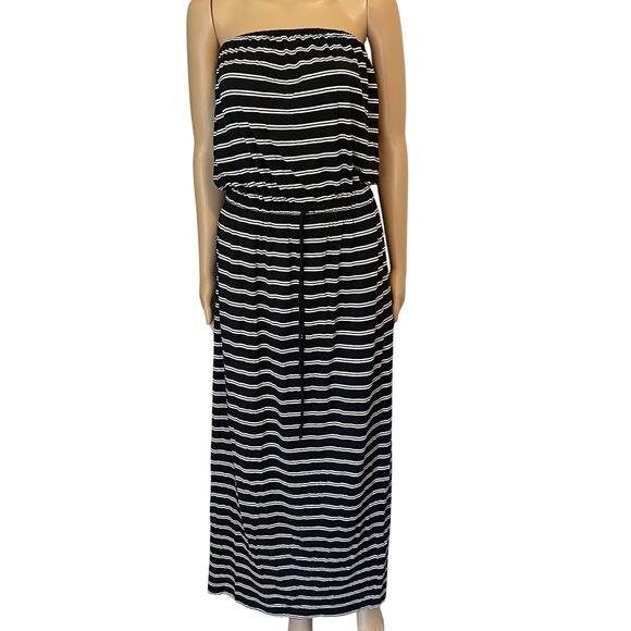 J.CREW Strapless Stripped Maxi Tube Dress Pockets Soft Stretch Large Preppy Sz S - Picture 1 of 8